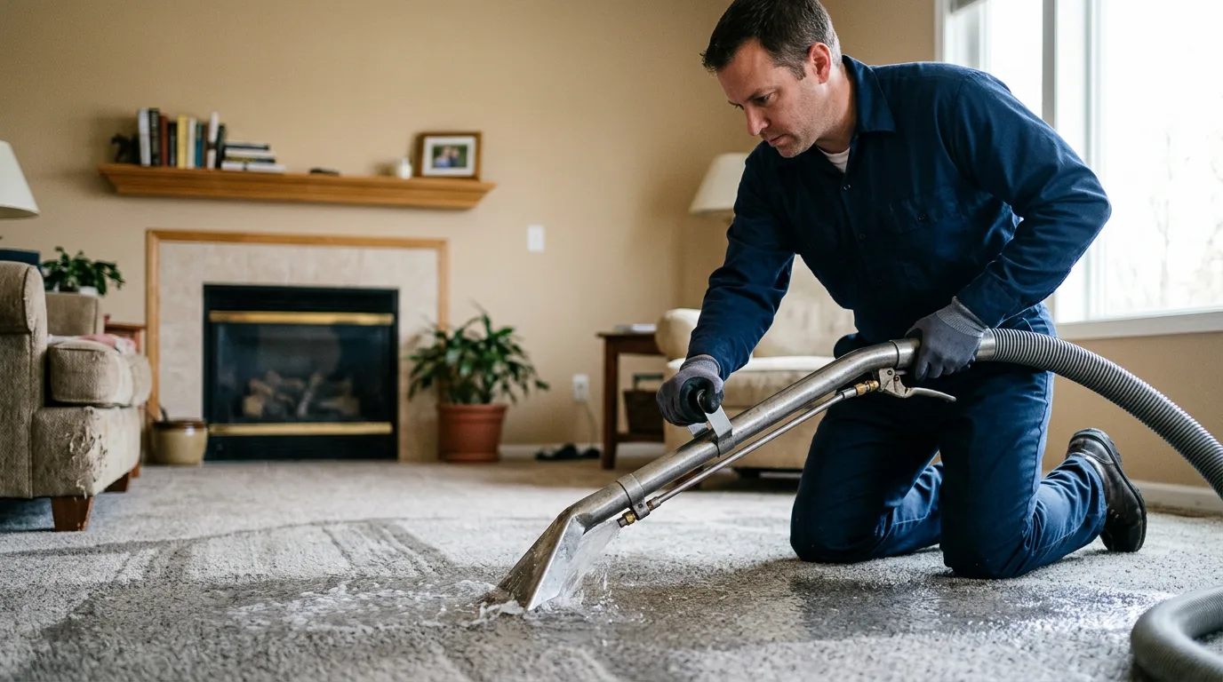 Water damage restoration technician working near East Charleston, VT